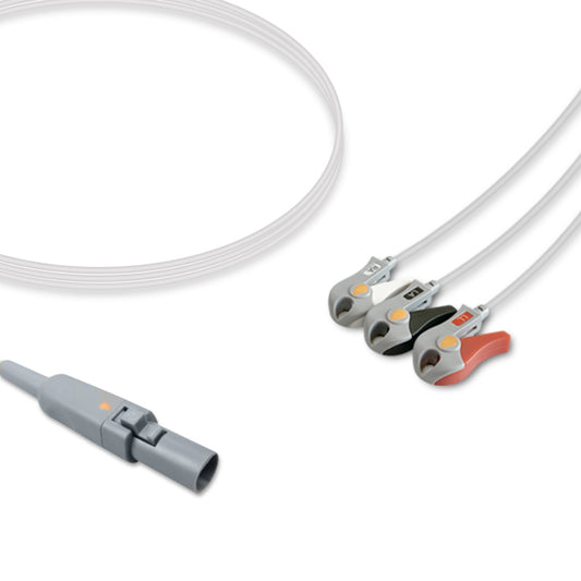 Cardell One-Piece ECG Cable, 3 lead, Grabber, 2.5m+1.5m, AHA, Reusable