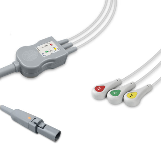 Cardell One-Piece ECG Cable, 3 lead, Snap, 2.5m+1.5m, IEC, Reusable