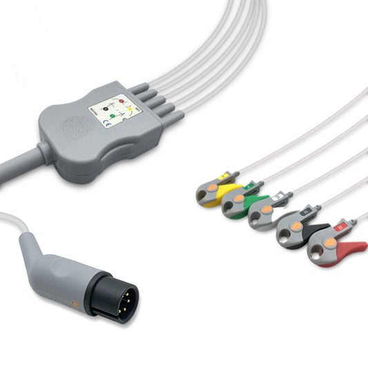 Criticare One-Piece ECG Cable 1075/IP, 5 lead, Grabber, 2.5m+1.5m, IEC, Reusable