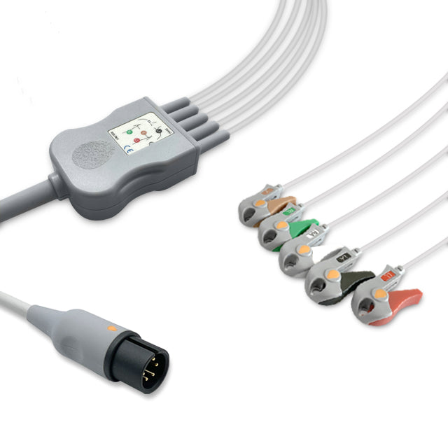 AAMI One-Piece ECG Cable, 5 lead, Grabber, 2.5m+1.5m, AHA, Reusable