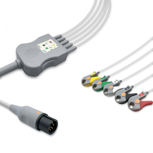 AAMI One-Piece ECG Cable, 5 lead, Grabber, 2.5m+1.5m, IEC, Reusable