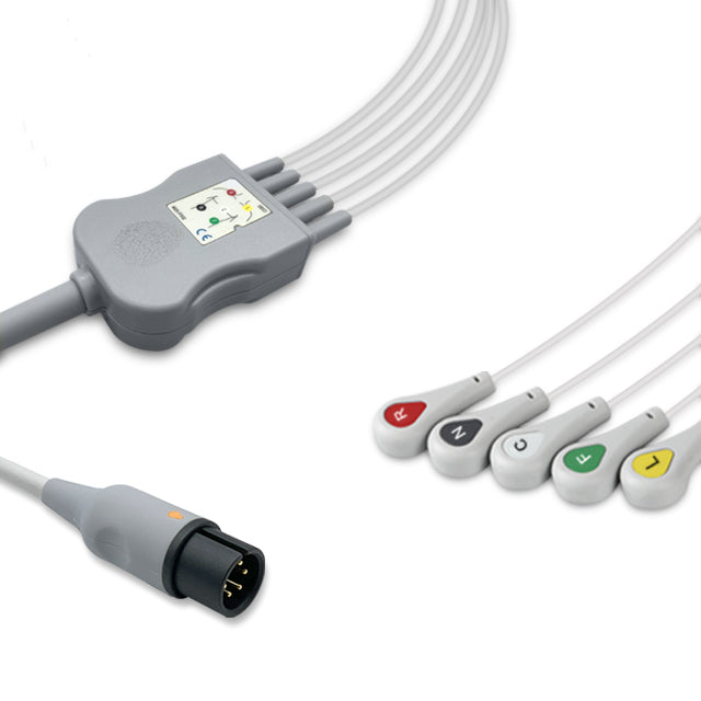 AAMI One-Piece ECG Cable, 5 lead, Snap, 2.5m+1.5m, IEC, Reusable