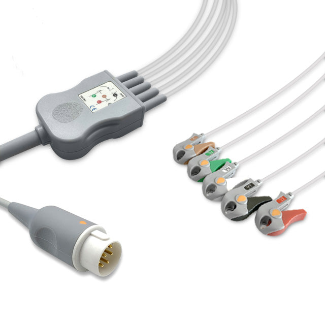 Philips One-Piece ECG Cable, 5 lead, Grabber, 2.5m+1.5m, With Resistance, AHA, Reusable