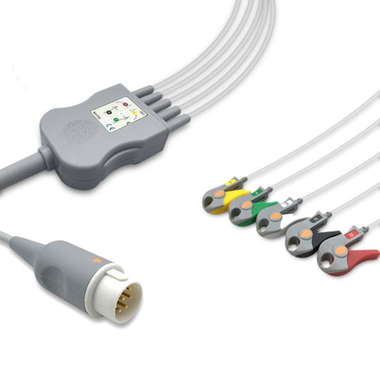 Philips One-Piece ECG Cable, 5 lead, Grabber, 2.5m+1.5m, With Resistance, IEC, Reusable