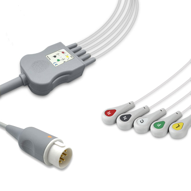 Philips One-Piece ECG Cable M1736A, 5 lead, Snap, 2.5m+1.5m, With Resistance, IEC, Reusable