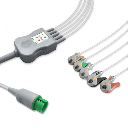 Spacelabs One-Piece ECG Cable, 5 lead, Grabber, 2.5m+1.5m, With Resistance, AHA, Reusable