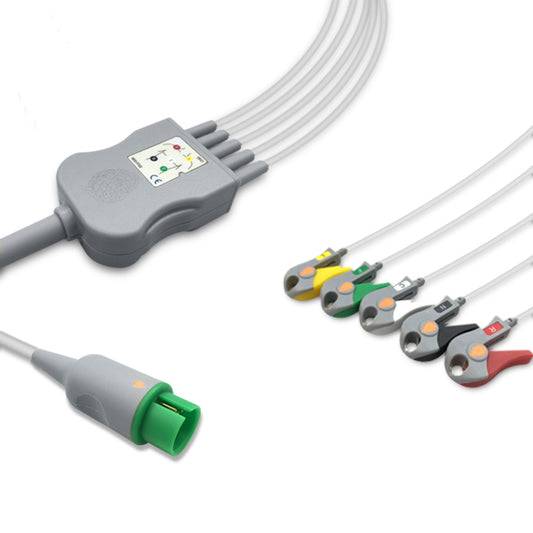 Spacelabs One-Piece ECG Cable, 5 lead, Grabber, 2.5m+1.5m, With Resistance, IEC, Reusable