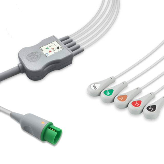 Spacelabs One-Piece ECG Cable CB-72596R, 5 lead, Snap, 2.5m+1.5m, With Resistance, AHA, Reusable