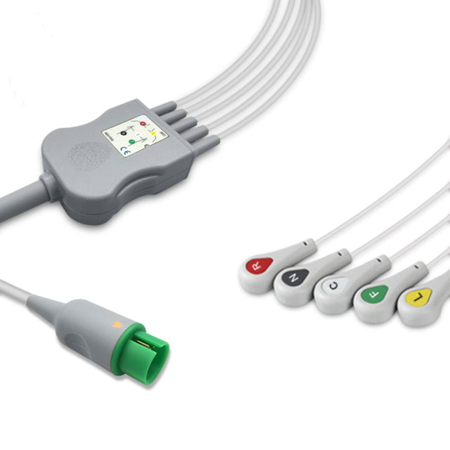 Spacelabs One-Piece ECG Cable 700-0008-23, 5 lead, Snap, 2.5m+1.5m, With Resistance, IEC, Reusable