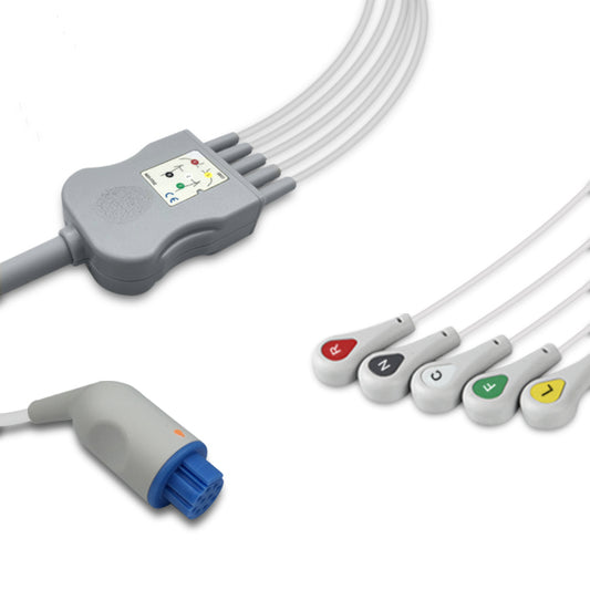 Artema S&W One-Piece ECG Cable, 5 lead, Snap, 2.5m+1.5m, With Resistance, IEC, Reusable