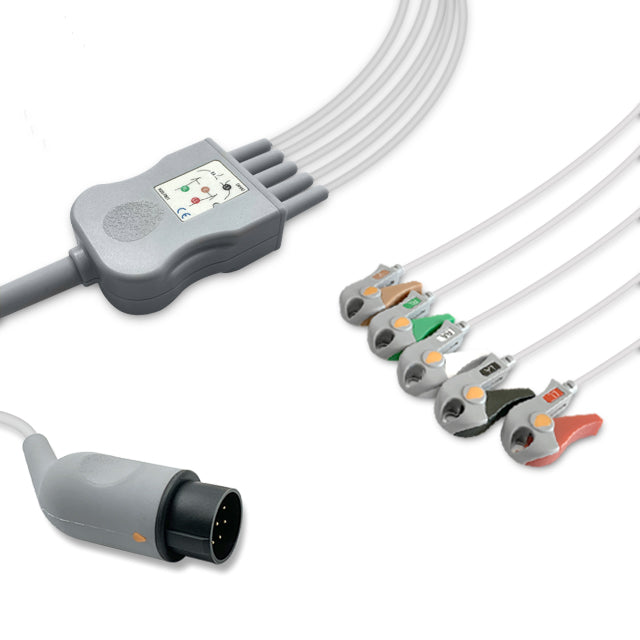 Nihon Kohden One-Piece ECG Cable BC-765VA, 5 lead, Grabber, 2.5m+1.5m, With Resistance, AHA, Reusable