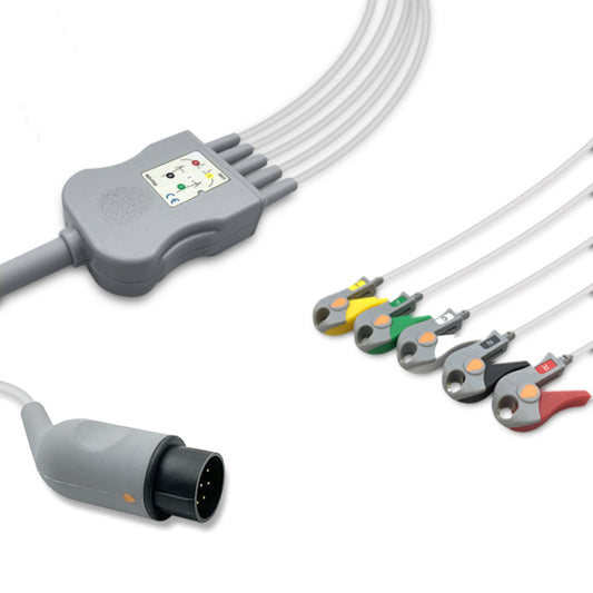 Nihon Kohden One-Piece ECG Cable BC-765V, 5 lead, Grabber, 2.5m+1.5m, With Resistance, IEC, Reusable