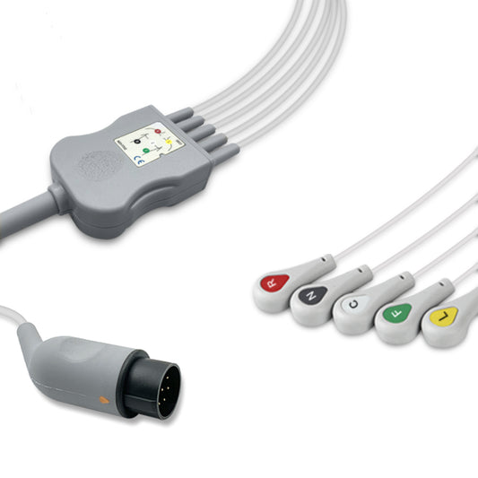 Nihon Kohden One-Piece ECG Cable, 5 lead, Snap, 2.5m+1.5m, With Resistance, IEC, Reusable