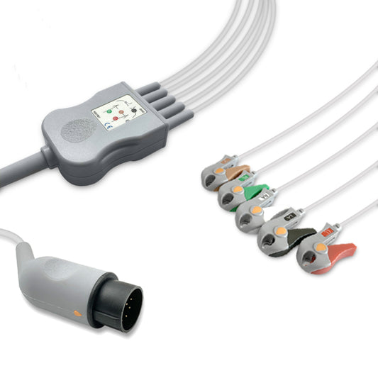 Nihon Kohden One-Piece ECG Cable, 5 lead, Grabber, 2.5m+1.5m, With Resistance, AHA, Reusable