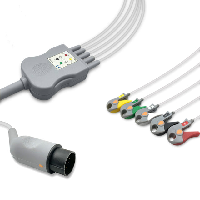 Nihon Kohden One-Piece ECG Cable, 5 lead, Grabber, 2.5m+1.5m, With Resistance, IEC, Reusable