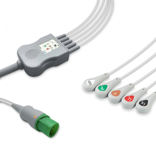 Nihon Kohden One-Piece ECG Cable BC-765VA, 5 lead, Snap, 2.5m+1.5m, With Resistance, AHA, Reusable