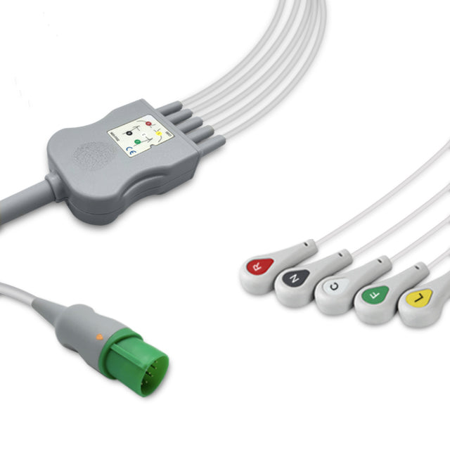 Nihon Kohden One-Piece ECG Cable BC-765V, 5 lead, Snap, 2.5m+1.5m, With Resistance, IEC, Reusable