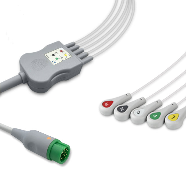 Mindray One-Piece ECG Cable EA6252B, 5 lead, Snap, 2.5m+1.5m, IEC, Reusable