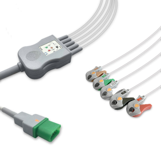 Datascope One-Piece ECG Cable, 5 lead, Grabber, 2.5m+1.5m, With Resistance, AHA, Reusable