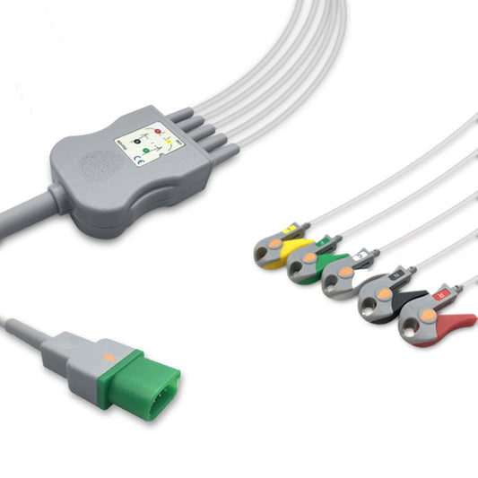 Datascope One-Piece ECG Cable, 5 lead, Grabber, 2.5m+1.5m, With Resistance, IEC, Reusable