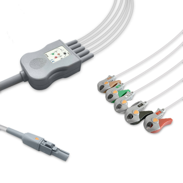 Welch Allyn One-Piece ECG Cable, 5 lead, Grabber, 2.5m+1.5m, With Resistance, AHA, Reusable