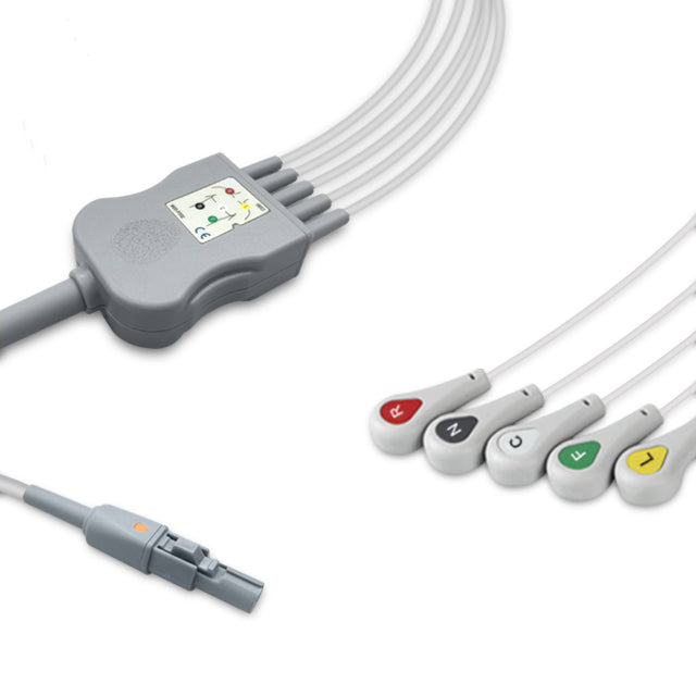 Welch Allyn One-Piece ECG Cable, 5 lead, Snap, 2.5m+1.5m, With Resistance, IEC, Reusable