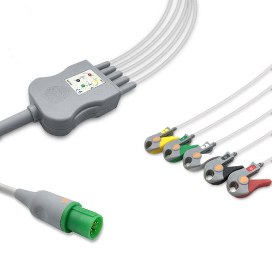 Hellige One-Piece ECG Cable, 5 lead, Grabber, 2.5m+1.5m, With Resistance, IEC, Reusable