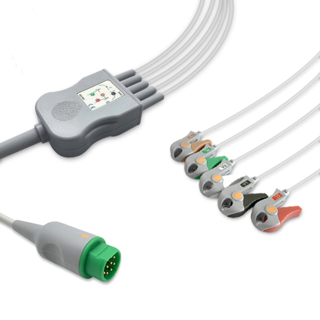 Siemens One-Piece ECG Cable, 5 lead, Grabber, 2.5m+1.5m, AHA, Reusable