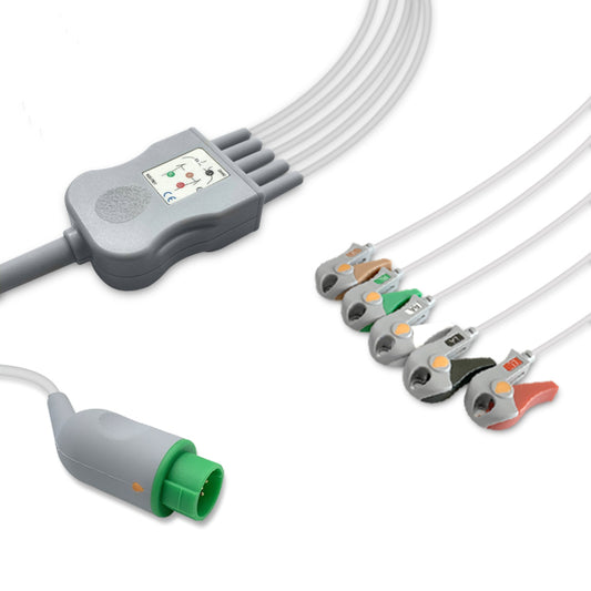 Fukuda Denshi One-Piece ECG Cable, 5 lead, Grabber, 2.5m+1.5m, With Resistance, AHA, Reusable