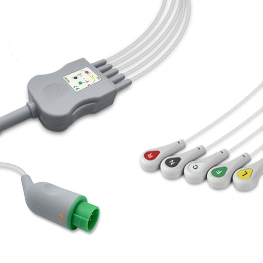 Fukuda Denshi One-Piece ECG Cable, 5 lead, Snap, 2.5m+1.5m, With Resistance, IEC, Reusable