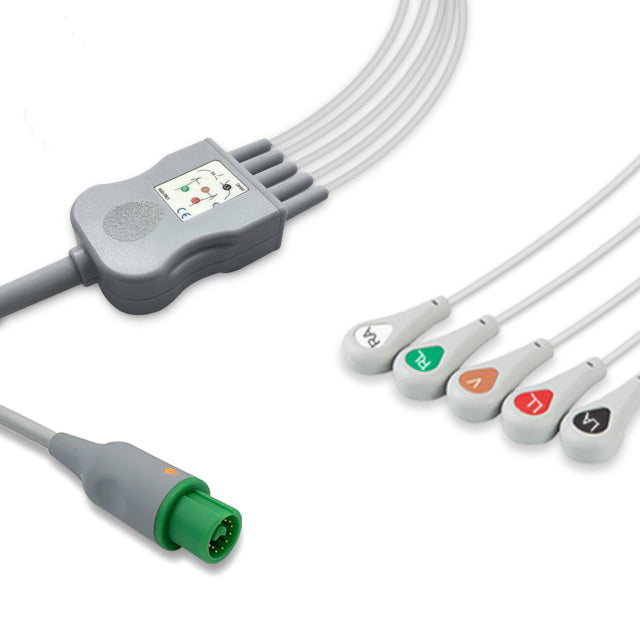 Fukuda Denshi One-Piece ECG Cable, 5 lead, Snap, 2.5m+1.5m, AHA, Reusable