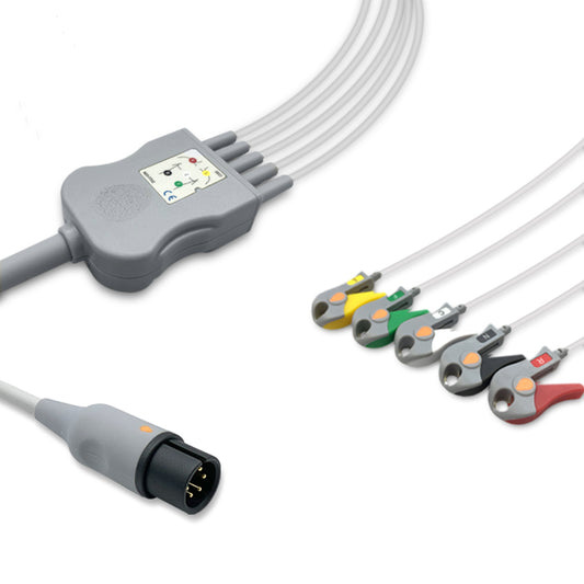 MEK One-Piece ECG Cable, 5 lead, Grabber, 2.5m+1.5m, IEC, Reusable