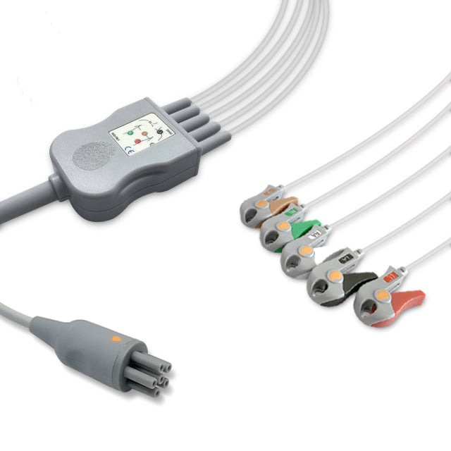 Colin One-Piece ECG Cable, 5 lead, Grabber, 2.5m+1.5m, AHA, Reusable