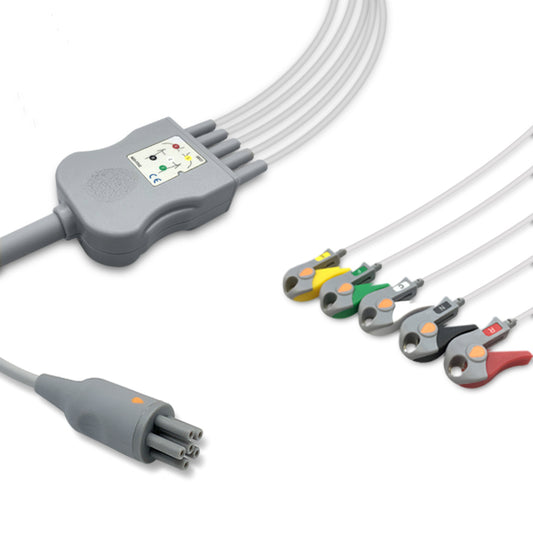 Colin One-Piece ECG Cable, 5 lead, Grabber, 2.5m+1.5m, IEC, Reusable