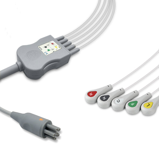 Colin One-Piece ECG Cable, 5 lead, Snap, 2.5m+1.5m, IEC, Reusable