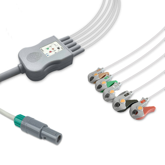 Creative One-Piece ECG Cable, 5 lead, Grabber, 2.5m+1.5m, AHA, Reusable