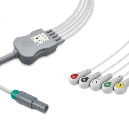 Creative One-Piece ECG Cable, 5 lead, Snap, 2.5m+1.5m, IEC, Reusable