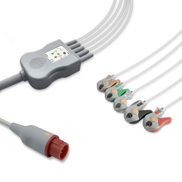 Bionet One-Piece ECG Cable, 5 lead, Grabber, 2.5m+1.5m, With Resistance, AHA, Reusable