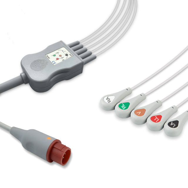 Bionet One-Piece ECG Cable, 5 lead, Snap, 2.5m+1.5m, With Resistance, AHA, Reusable