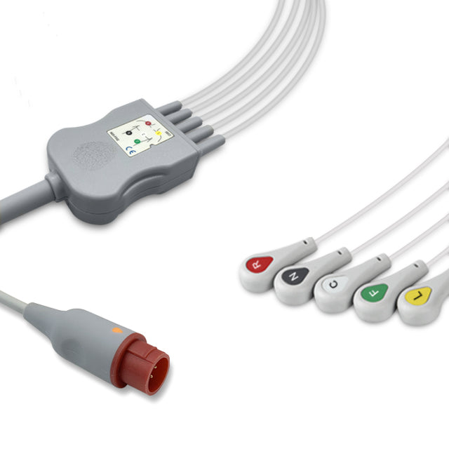 Bionet One-Piece ECG Cable, 5 lead, Snap, 2.5m+1.5m, With Resistance, IEC, Reusable