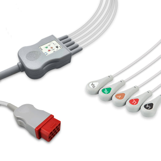 Bionet One-Piece ECG Cable, 5 lead, Snap, 2.5m+mixed 0.9m/1.3m, AHA, Reusable