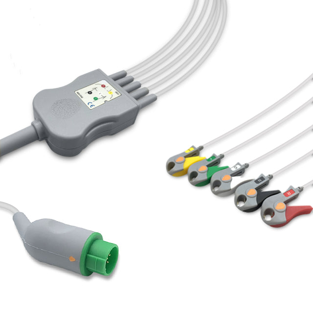 Emtel One-Piece ECG Cable, 5 lead, Grabber, 2.5m+1.5m, With Resistance, IEC, Reusable