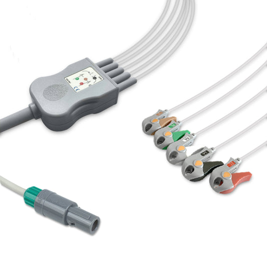 Biosys One-Piece ECG Cable, 5 lead, Grabber, 2.5m+1.5m, AHA, Reusable