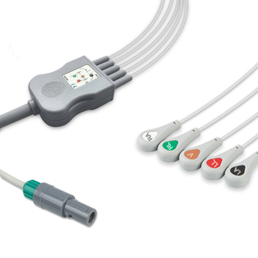 Biosys One-Piece ECG Cable, 5 lead, Snap, 2.5m+1.5m, AHA, Reusable