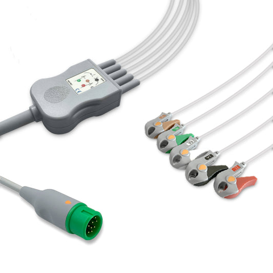 Comen One-Piece ECG Cable, 5 lead, Grabber, 2.5m+1.5m, With Resistance, AHA, Reusable