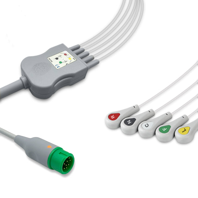 Comen One-Piece ECG Cable, 5 lead, Snap, 2.5m+1.5m, IEC, Reusable