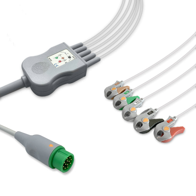 Infinium One-Piece ECG Cable, 5 lead, Grabber, 2.5m+1.5m, With Resistance, AHA, Reusable