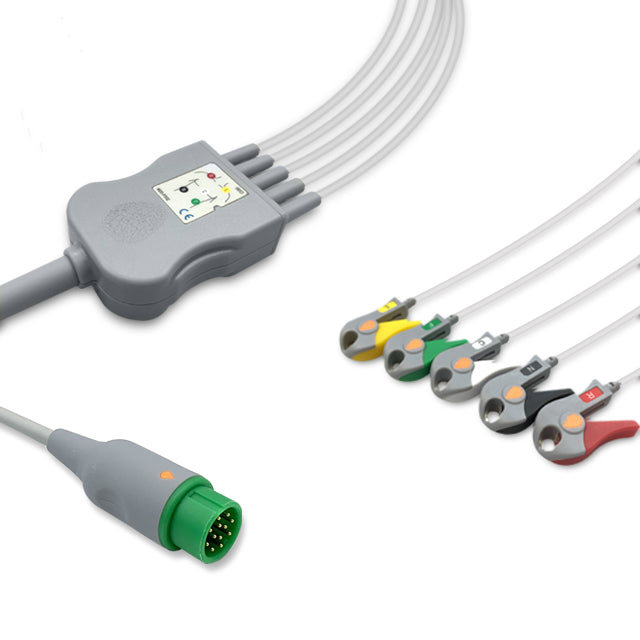 Infinium One-Piece ECG Cable, 5 lead, Grabber, 2.5m+1.5m, With Resistance, IEC, Reusable