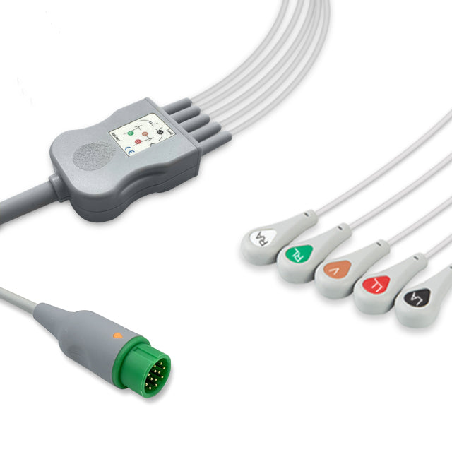 Infinium One-Piece ECG Cable, 5 lead, Snap, 2.5m+1.5m, With Resistance, AHA, Reusable