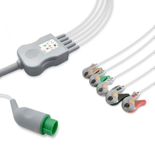 Bexen Cardio One-Piece ECG Cable, 5 lead, Grabber, 2.2m+0.9m, AHA, Reusable